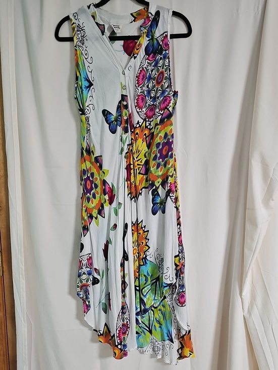 Seven Islands Dresses & Skirts - Sleeveless White Dress with Colorful Floral & Butterfly Print